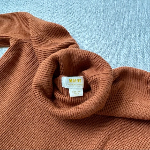 Anthropologie Maeve Ribbed Knit Button-Sleeve Turtleneck Womens Size M Brown - Picture 9 of 11